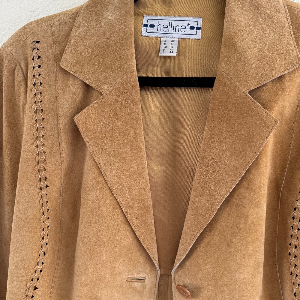 Vintage Tan Suede Jacket | Western Whipstitch Leather Blazer | Size 12 - Picture 3 of 6